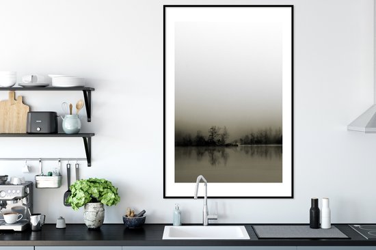 Brouillard - Water - Arbres - Nature - Photo sous cadre - 80x120 cm - Décoration murale - Décoration murale