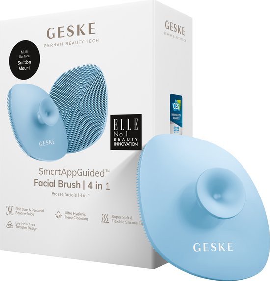 GESKE | SmartAppGuided™ Facial Brush 4 in 1 | Gezichtsreinigingsborstel met handvat | Zachte siliconen borstel | Professionele gezichtsreiniging | Gezichtsreinigingsapparaat | Huidreiniging