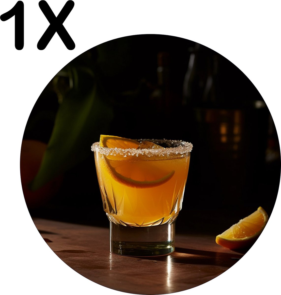 BWK Stevige Ronde Placemat - Oranje Citrus Cocktail op de Bar - Set van 1 Placemats - 50x50 cm - 1 mm dik Polystyreen - Afneembaar
