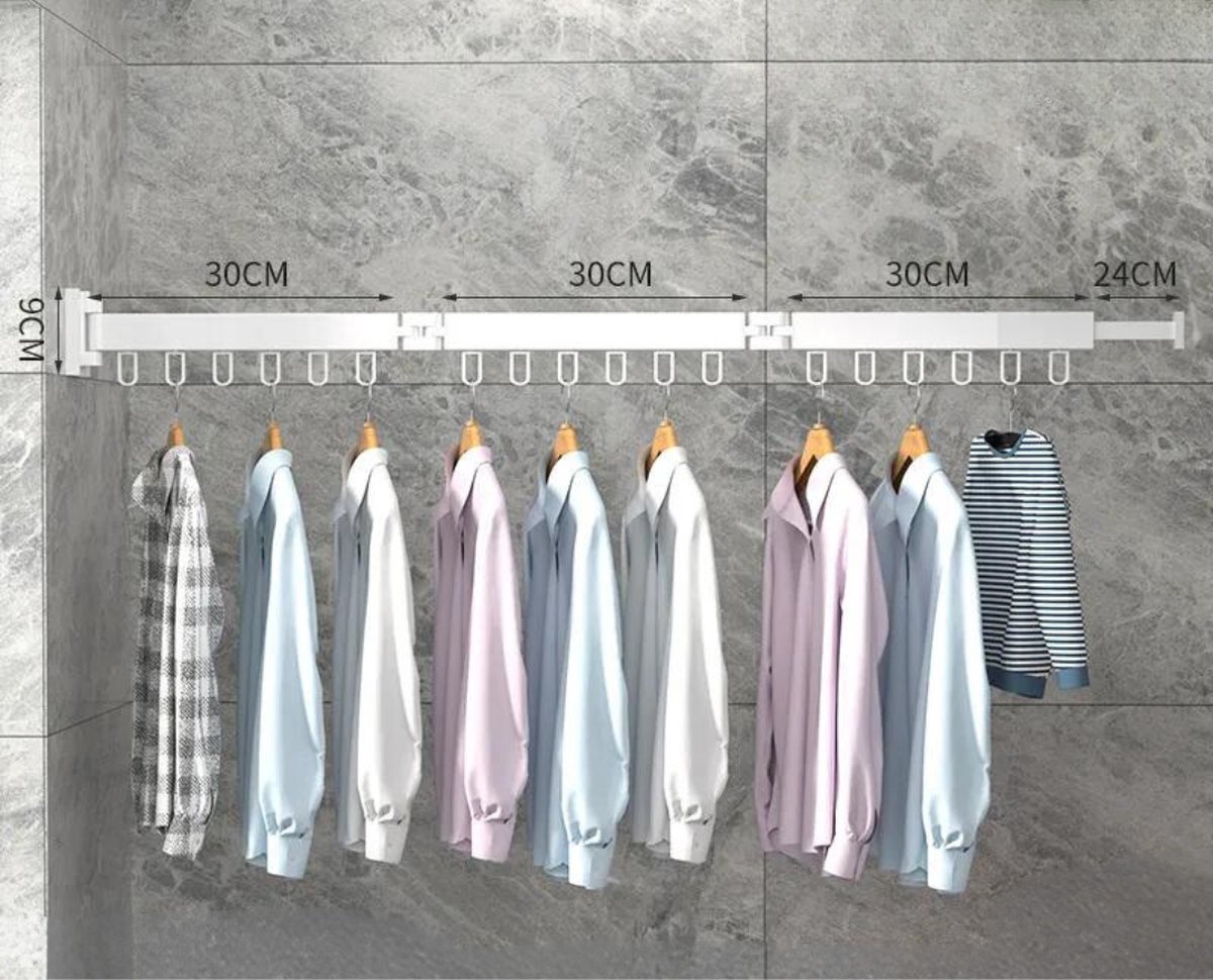 Wanddroogrek Inklapbaar 18 Haken - Droogrek Muur Wandmontage Ophangbaar - Clothes Rack Uitschuifbaar + Montage Kit - Wit