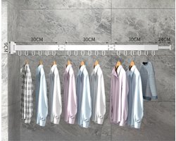 Wanddroogrek Inklapbaar 18 Haken - Droogrek Muur Wandmontage Ophangbaar - Clothes Rack Uitschuifbaar + Montage Kit - Wit