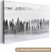 Peinture sur toile - Arbres - Brouillard - Forêt - Nature - Canvasdoek - 90x60 cm - Photo sur toile - Peinture nature