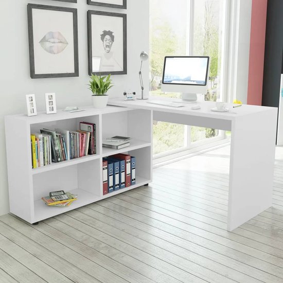 The Living Store Desk Bureau d'angle - 130x60x75 cm - Wit - Matériau de  haute qualité... | bol