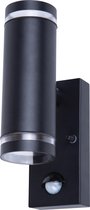 Integral buiten wandlamp staal zwart met sensor IP54 Up&Down voor 2x GU10 LED lamp (niet inbegrepen)