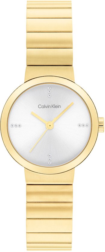 Calvin Klein CK25200416 Precise Dames Horloge - Mineraalglas - Staal - Goudkleurig - 25 mm breed - Quartz - Vouw/Vlindersluiting - 3 ATM (spatwater)