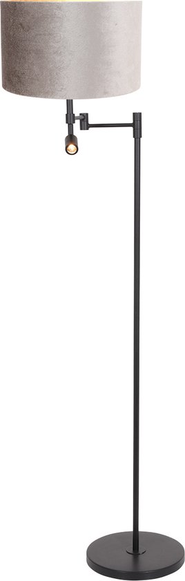 Lampadaire Rod avec abat-jour en lin | 2 lumières | gris / taupe / noir |  lin / métal... | bol