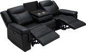 Canapé relax électrique 3 places en cuir avec plateforme KENNETH - Zwart L 204 cm x H 98 cm x P 93 cm