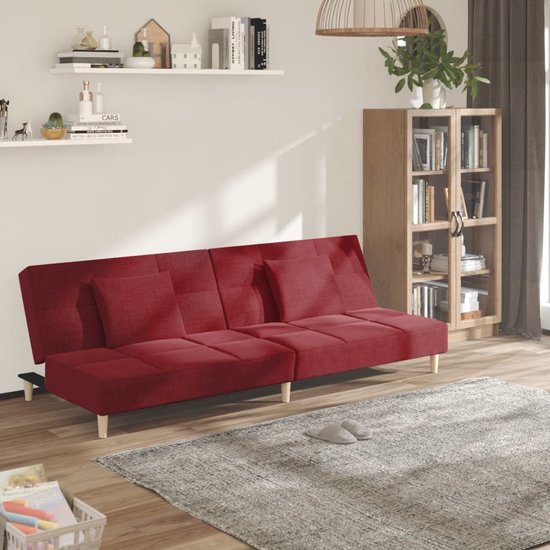 The Living Store Slaapbank Wijnrood - 200x84.5x69 cm - Omvormbaar - Stabiel houten frame - Comfortabele schuimvoering - Multifunctioneel ontwerp - Inclusief 2 kussens