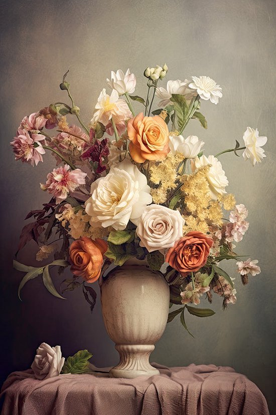 Vaas met bloemen #3 - alu-dibond schilderij - 50 x 70 cm