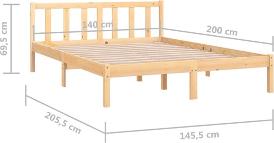 The Living Store Cadre de lit en bois de pin massif 140x200 cm - Cadre de lit - Cadre de lit - Cadre de lit - Cadres de lit - Lit - Lits - Lit simple - Lits simples - Lit simple
