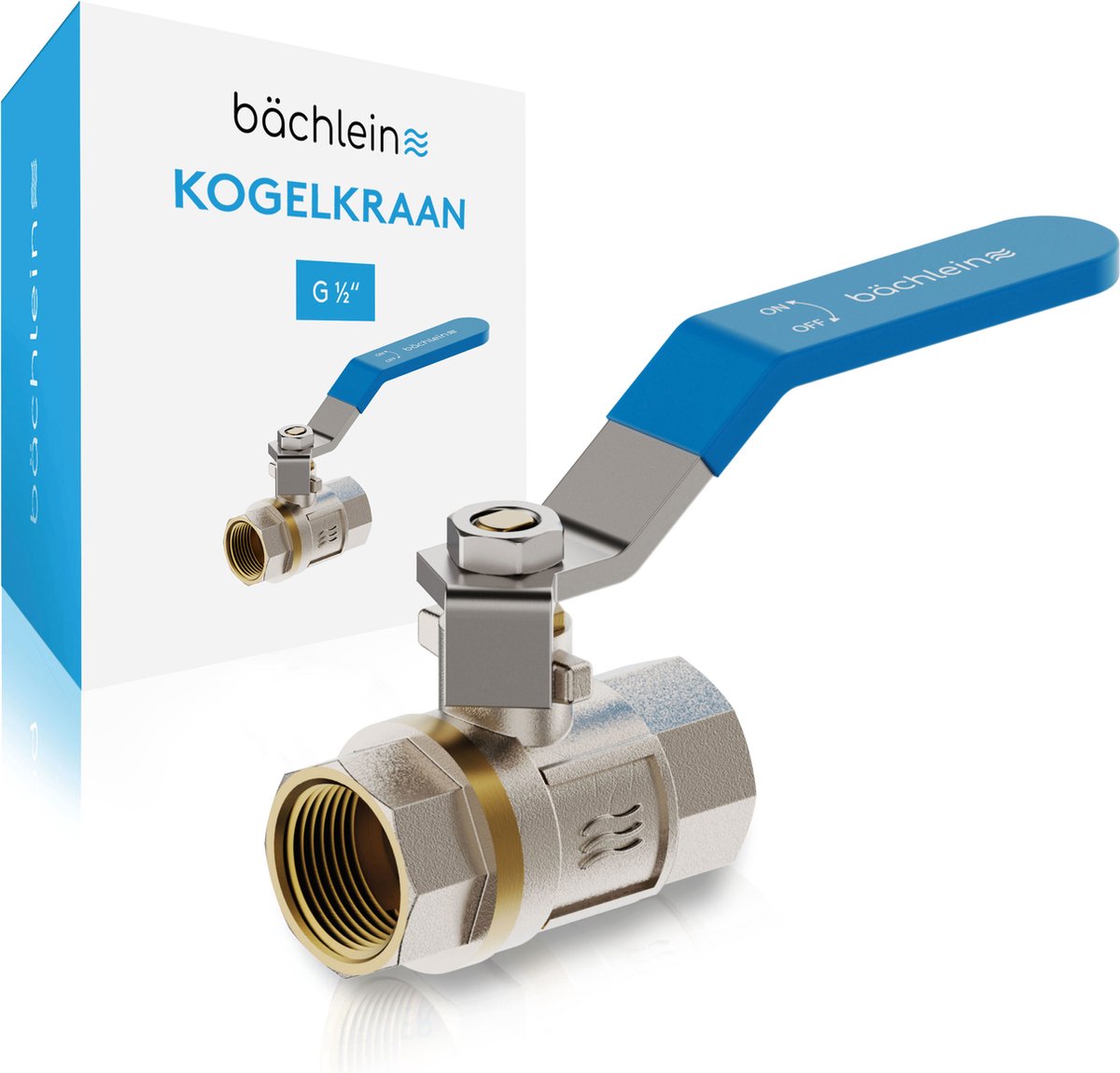 Bächlein universele kogelkraan - Messing kogelkraan met hendel en aan beide zijden 1/2 inch binnendraad - doorlopende afsluiter