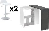 Set "bar": Barmeubel SATURNE + 2 barkrukken CALAS - Wit en betonkleur L 172 cm x H 100 cm x D 45 cm