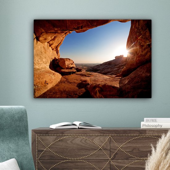Tableau sur toile - Toile sur toile - Grotte - Désert - Nature - Soleil - Décoration murale - 90x60 cm - Toile - Salon