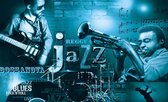 Fotobehang - Vlies Behang - Jazz - Muziek - Horeca - Café - Restaurant - Hotel - Blauw - 312 x 219 cm