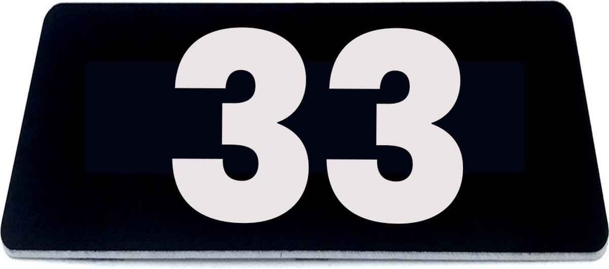 Nummerplaatje 33 - 80 x 50 x 1,6 mm - Zwart/wit - incl. 3M-tape | Nummerbordje - Deur en kamernummer - brievenbusnummers - Gratis verzending - 5 jaar garantie | Gratis Verzending