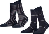 Esprit Fine Stripe 2-Pack duurzaam gestreept organisch katoen multipack sokken dames blauw - Maat 35-38