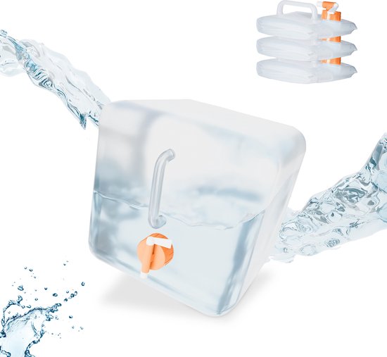 opvouwbare jerrycan set van 4 - 10 liter - met kraan - BPA-vrij - transparant-oranje van Easymaxx — afbeelding 2
