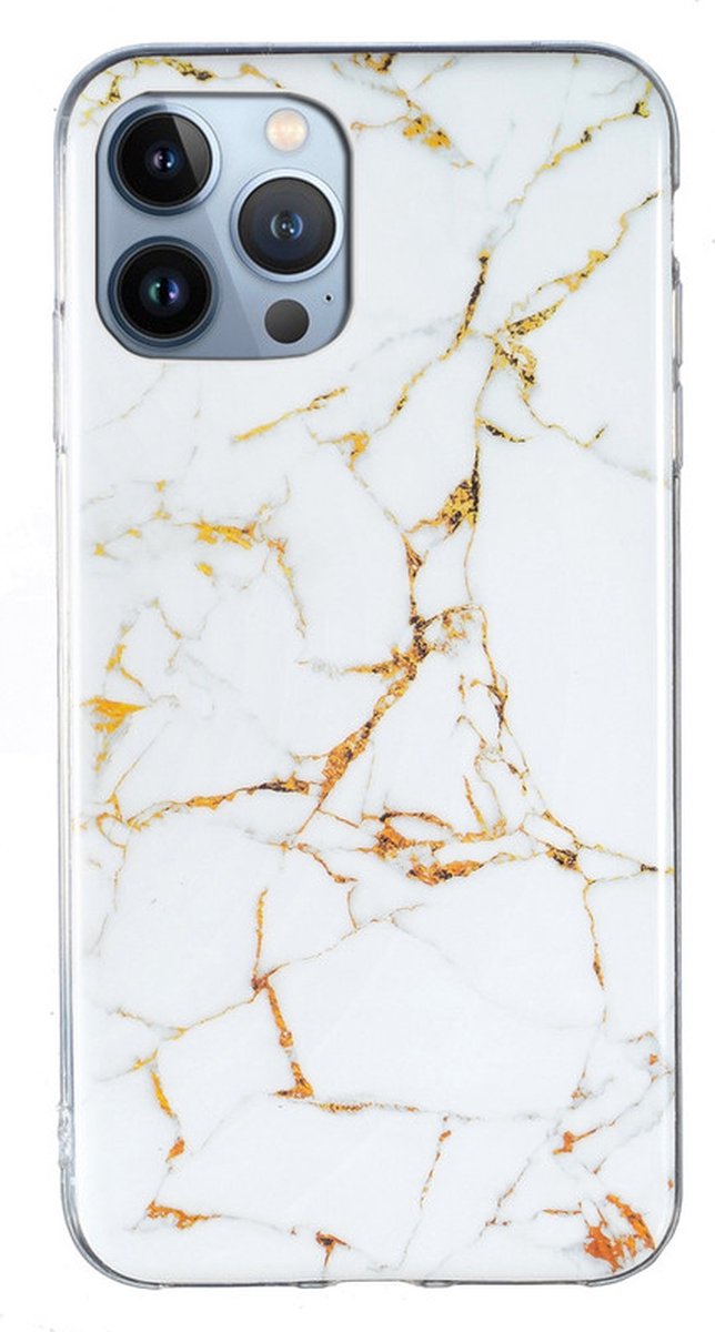 iPhone 13 Hoesje - Siliconen Back Cover - Marble Print - Wit Marmer - Provium