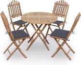 The Living Store Bamboe Eethoek - Tuinset Massief Bamboe - Inklapbaar - Water- en weerbestendig - Antraciet Kussen - 80x70 cm tafel - 50x42x92 cm stoel - 40x40x3 cm kussen - Montage vereist - 1 tafel - 4 stoelen met kussen