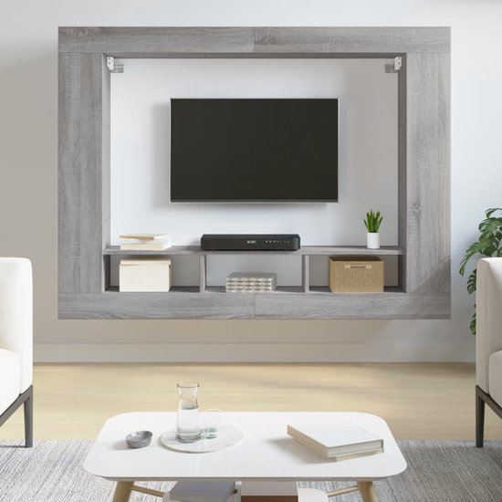 The Living Store TV-meubel - Trendy en praktisch - Wandgemonteerd tv-kastje - Afmetingen- 152 x 22 x 113 cm - Ken- Duurzaam materiaal - Kleur- Grijs sonoma eiken