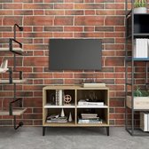 The Living Store TV-meubel Industrial - 69.5 x 30 x 50 cm - Wit/Sonoma Eiken - Metalen Poten