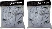 Faram Decoratie spinnenweb/spinrag met spinnen - 2x - 100 gram - wit - Halloween/horror thema versiering