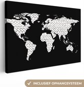 Canvas Wereldkaart - 180x120 - Wanddecoratie Wereldkaart - Wit - Grijs