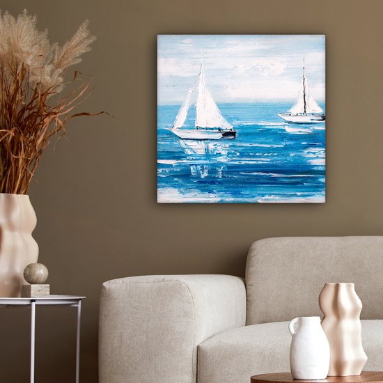 Toile - Peinture - Huile - Bateaux - Water - Mer - 50x50 cm - Intérieur - Peintures sur toile