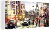 Canvas - Olieverf - Schilderij - Parijs - Stad - Eiffeltoren - 80x40 cm - Muurdecoratie - Interieur