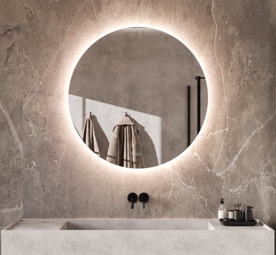 Miroir de salle de bain rond avec éclairage LED, chauffage, capteur tactile  et... | bol