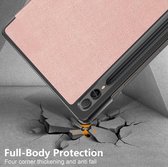 Mobigear - Tablethoes geschikt voor Samsung Galaxy Tab S9 Plus Hoes | Mobigear Tri-Fold Bookcase + Stylus Houder - Roségoud