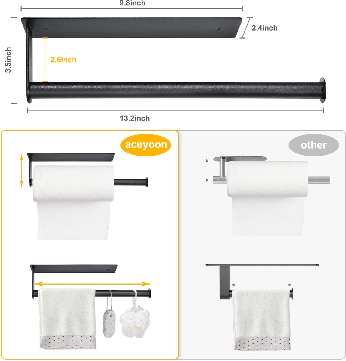 Seasofbeauty - Support Papier Essuie-tout En Acier Inox - Sans Installation, Design Mural (modèle S)