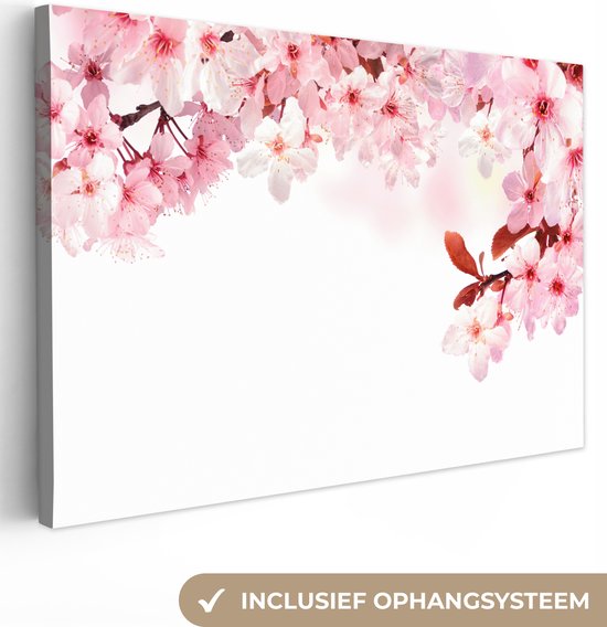 Canvas Schilderij Bloemen - Sakura - Roze - Lente - Bloesemtakken - 60x40 cm - Wanddecoratie