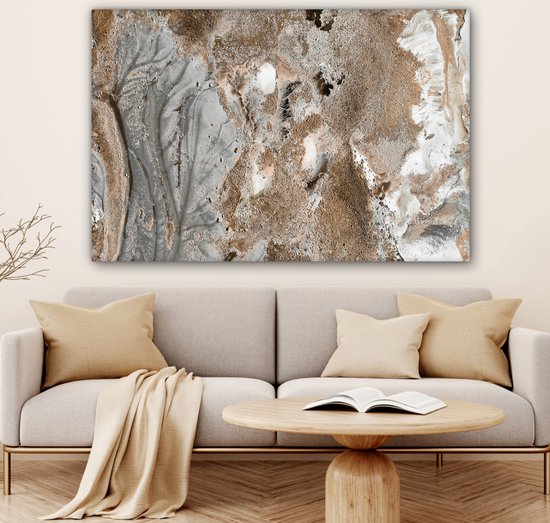 Tableau sur toile abstrait - Marbre - Wit - Marron - Aspect marbre - 140x90 cm - Décoration murale