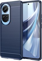 Coque Oppo Reno10 - MobyDefend TPU Gel Case - Métal Brossé + Aspect Carbone - Blauw - Étui pour Téléphone Portable - Étui de Téléphone Adapté pour: Oppo Reno10