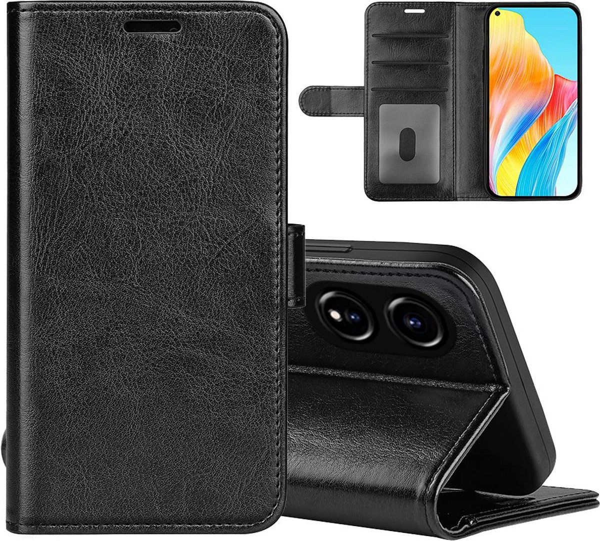 MobyDefend Hoesje - Geschikt voor Oppo A78 (5G) - Wallet Book Case (Sluiting Achterkant) - Zwart