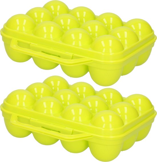 Plasticforte Eierdoos - 2x - koelkast organizer eierhouder - 12 eieren - geel - kunststof - 20 x 18,5 cm