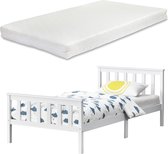 Houten Bed Cordula - Met Bedbodem en Matras - 90x200 cm - Wit - Gemaakt in de EU - Slijtvast