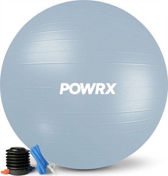 Foto: Powrx oefenbal incl ballenpomp en workout zitbal pilates yoga bal anti barst verschillende maten 55 65 75 85 95 cm en kleuren kantoor en balans stoel lichtblauw 65 cm 