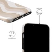 xoxo Wildhearts Minimal Nude - Double Layer - Hardcase geschikt voor iPhone 14 Pro hoesje - Siliconen hoesje iPhone met golven print - Cover geschikt voor iPhone 14 Pro beschermhoes - wit / beige / bruin