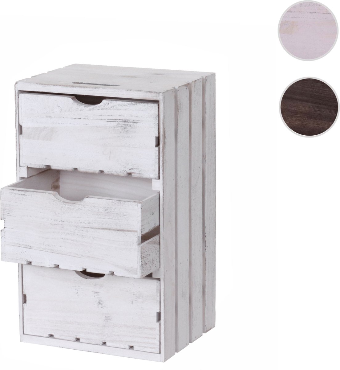 Commode MCW-C62, ladekast houten kist, shabby-look vintage 3 lades 53x32x26cm ~ wit