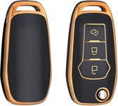Autosleutel hoesje - TPU Sleutelhoesje - Sleutelcover - Autosleutelhoes - Geschikt voor Ford -zw-goud- F3 - Auto Sleutel Accessoires gadgets - Kado Cadeau man - vrouw