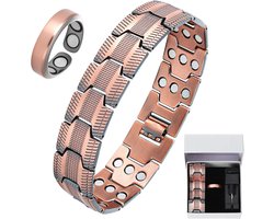 armband voor heren, 3 rijen, ultrasterke magneetarmband met gereedschap, ring en geschenkdoos, verstelbare koperen armband voor mannen, vaders en senioren