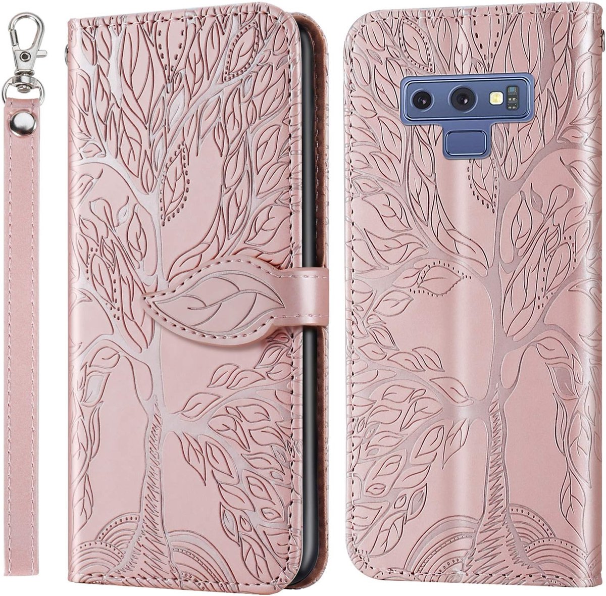 Hoes voor Samsung Galaxy Note 9, PU-lederen klaphoes met magnetische sluiting en standaard, portemonneehoesje met TPU-binnenhoes en kaartsleuf voor Samsung Note 9 - Rosé Goud