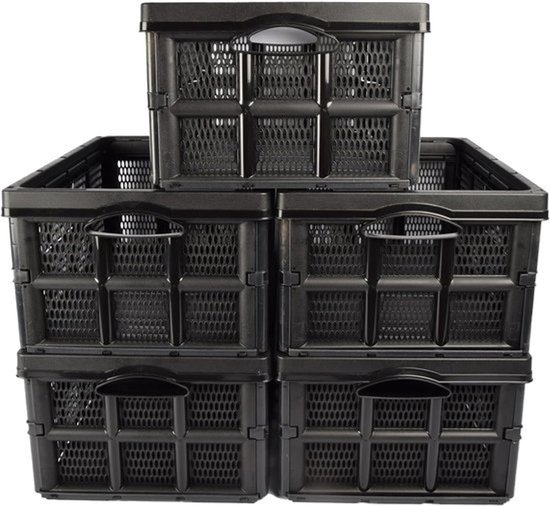 Convenient 32 Litre Folding Crate: Plastic Foldable Storage Box in Black with Two Handles - 50X21X33Cm - Lightweight Portable Design For Various Uses - Set Of 5 — afbeelding 3