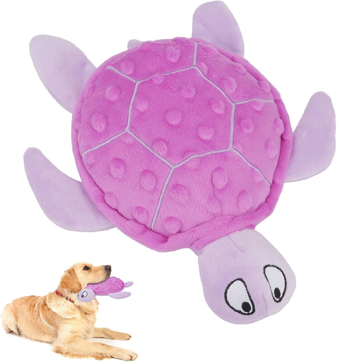 Piepende zeeschildpad pluche hondenspeelgoed - duurzaam, geen vulling, interactief kauwspeelgoed voor kleine honden - verlicht angst, tandjes en houd ze bezig voor puppy's (paars)