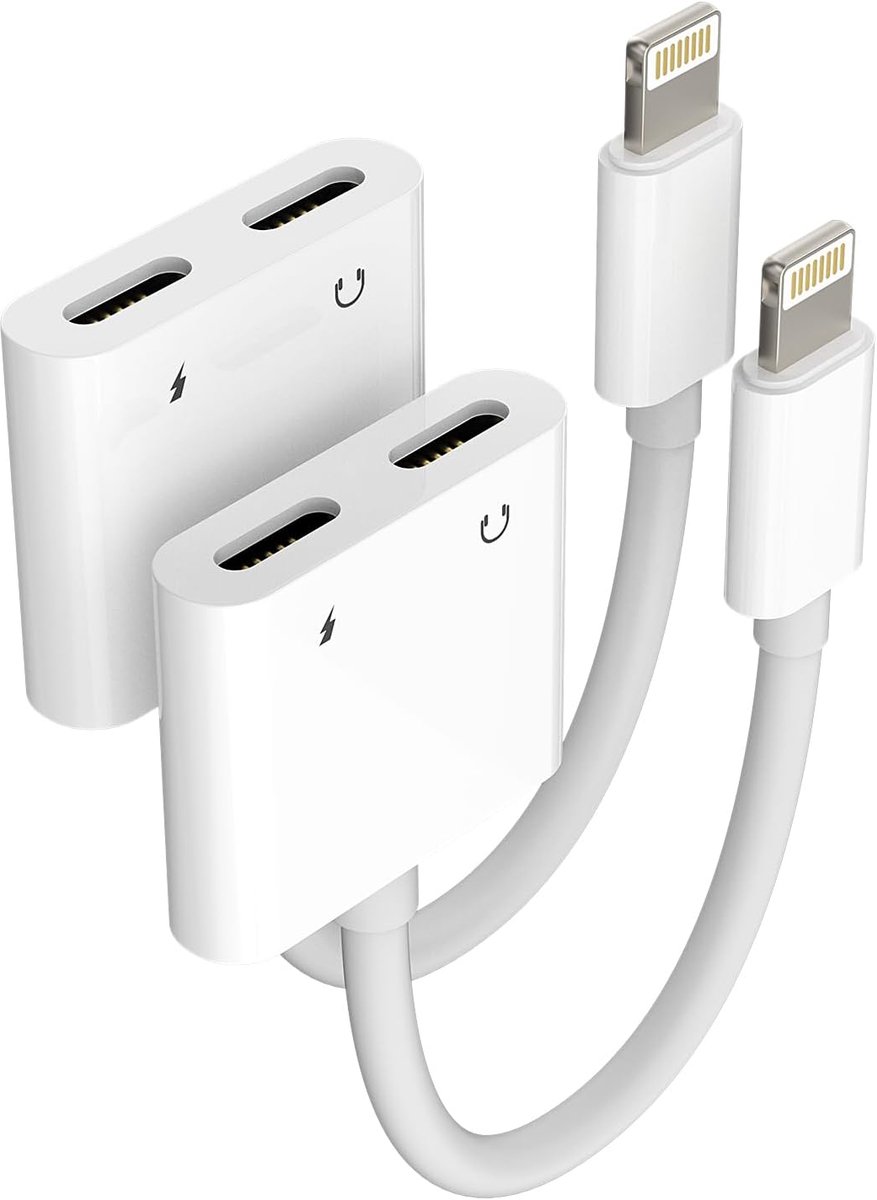 (2 stuks) voor Apple oplaadkabel, splitter 2-in-1 auto audio AUX dubbele stekker met Charge hoofdtelefoon verdeler naar mobiele telefoon voor iPad converter voor iPhone 14