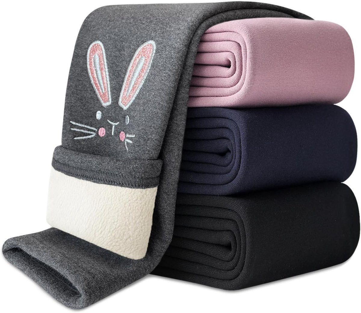 Leggings voor meisjes, gevoerd, thermobroek, warm, winter, katoen, geborduurd haas