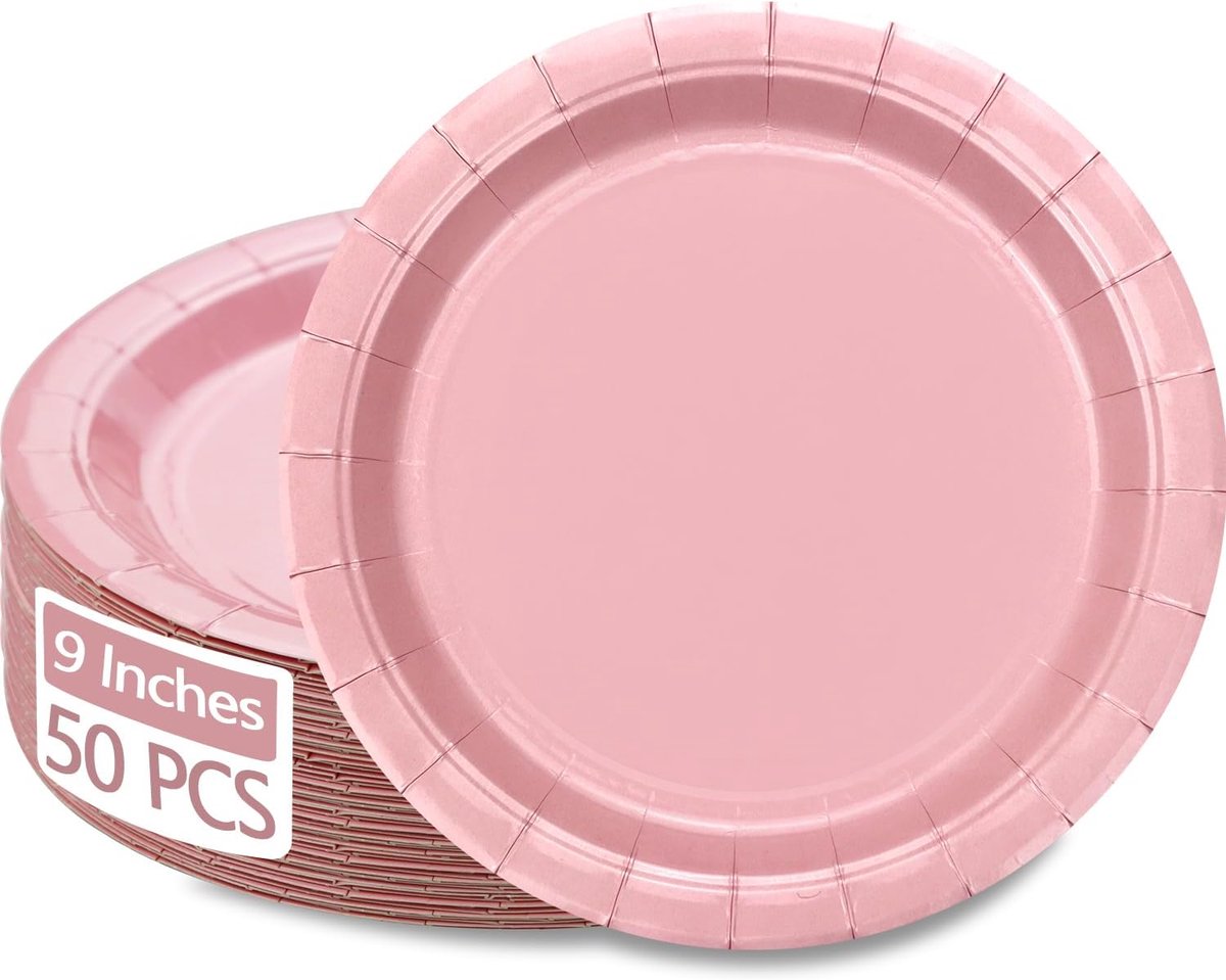 Borden - 23 cm roze verjaardagsborden, bulk papieren borden, roze ronde dinerborden voor meisjes, babyshower, geslacht onthullen roze feestdecoraties