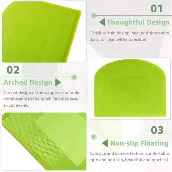 3 Stuks Deeg Schraper - Flexibele Plastic Deeg Cutter Werkbank Schraper Gebak Snij Gereedschap voor Taarten, Deeg, Brood, Pizza (2 Groen, 1 Wit) — afbeelding 4